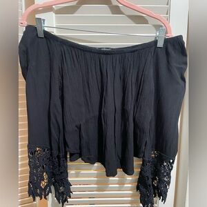 Ambiance Black Off The Shoulder Top with Lace Hem